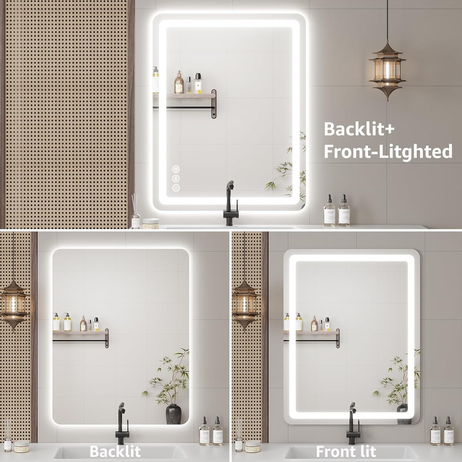 20L x 28W Led Bathroom Mirror with Lights, Anti-Fog & Tri-Color Lighting - Wall Mounted Shaving Mirror with Touch Sensor, Waterproof & Smart LED Vanity Mirror,Tempered Glass, Dimmable Smart Mirror
